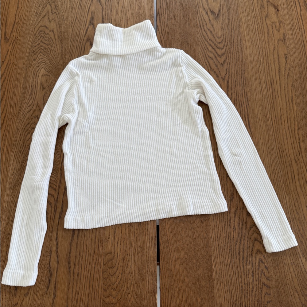 Club Monaco Meredy White Ribbed Turtleneck Top